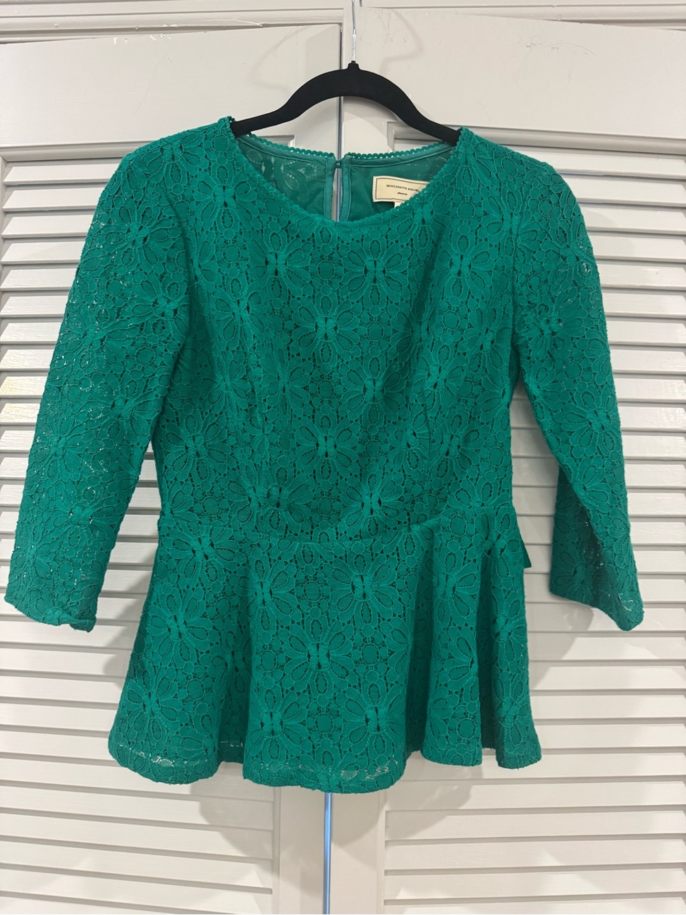 Moulinette Soeurs Emerald Green Lace Peplum Top